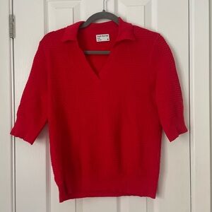 Red Knit V-Neck Sweater